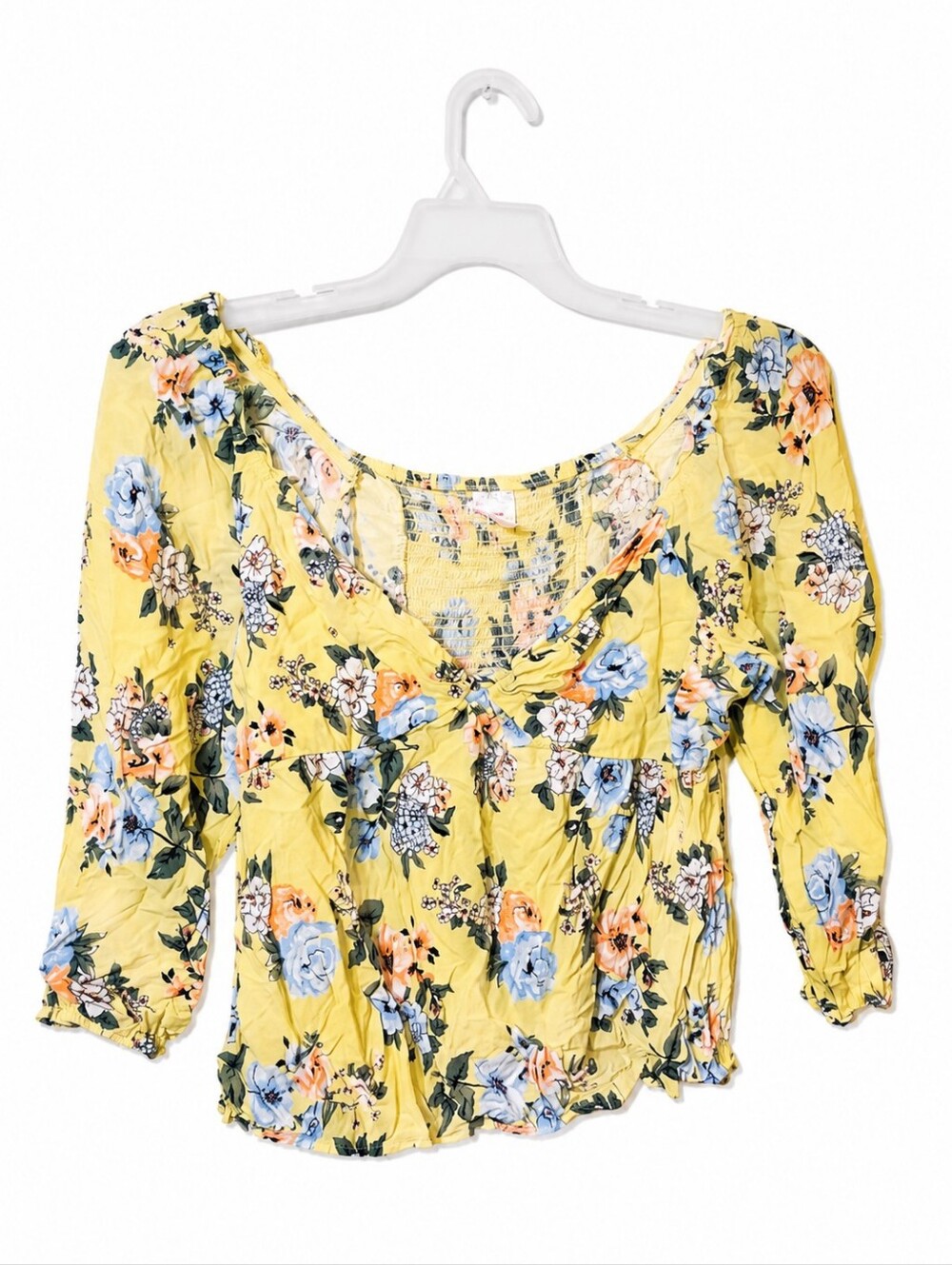 No Boundaries Yellow Floral Scoop-Neck Blouse